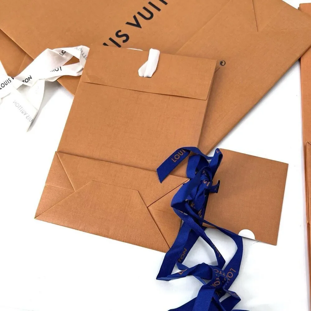 Louis Vuitton LOT Various Sizes Orange Gift Tote Bags & Card With Ribbon